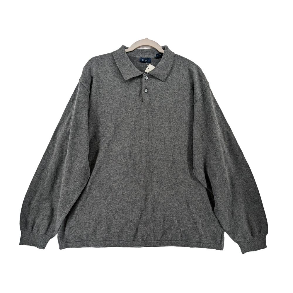 IZOD Henley Sweater XL Gray Mens Collared Long Sleeve Button Up Winter Everyday